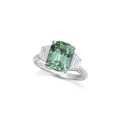 4.11cts Mint Tourmaline and Diamond Three Stone Ring