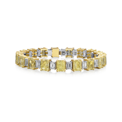 22.42cts Radiant Cut yellow Diamond and Emerald Cut Diamond Line Bracelet