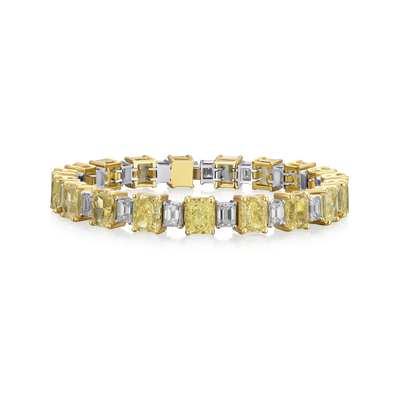 22.42cts Radiant Cut yellow Diamond and Emerald Cut Diamond Line Bracelet