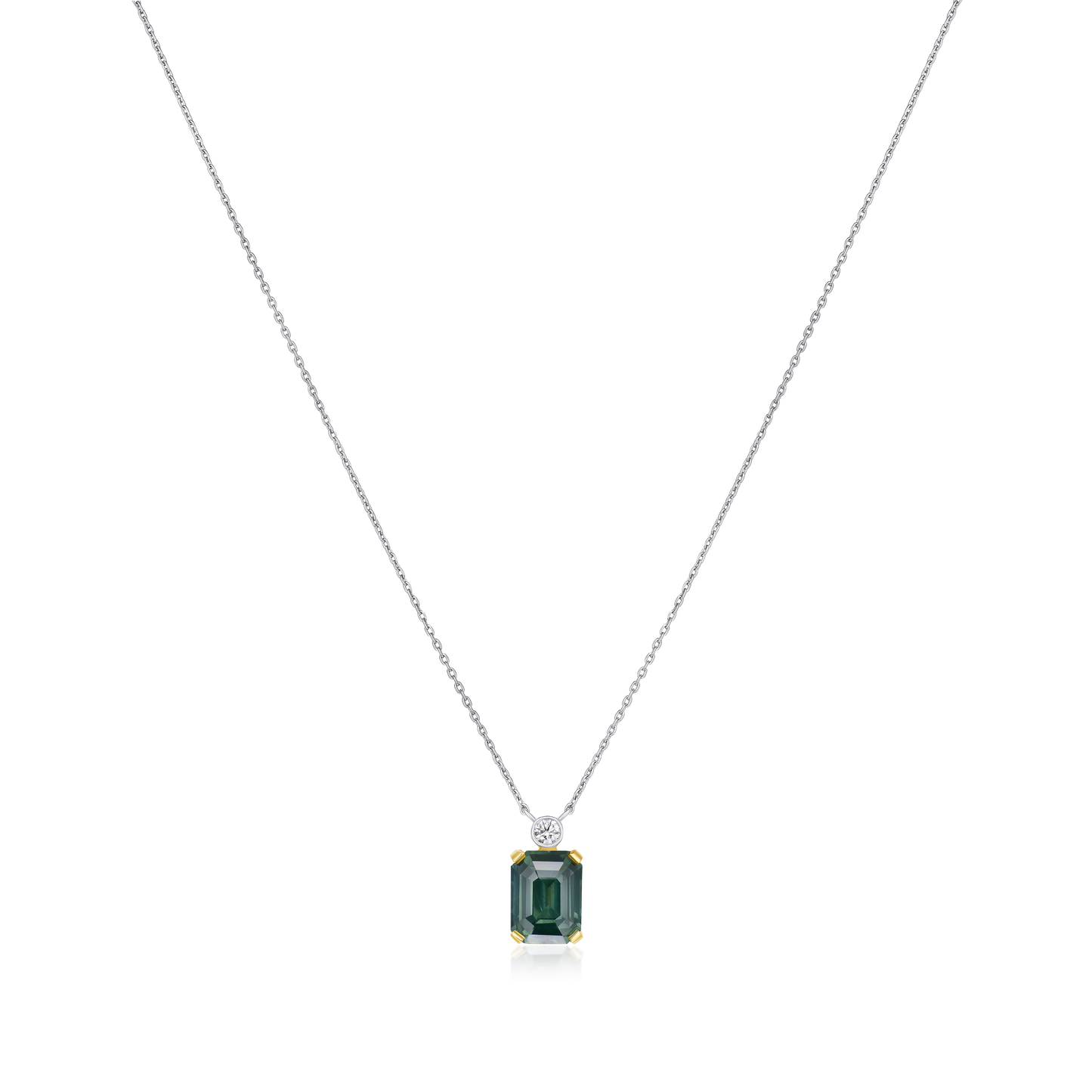 2.59cts Teal Sapphire and Round Brilliant Cut Diamond Pendant
