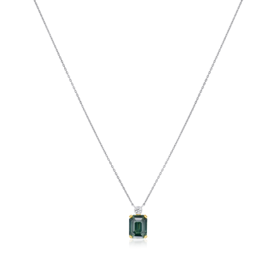 2.59cts Teal Sapphire and Round Brilliant Cut Diamond Pendant