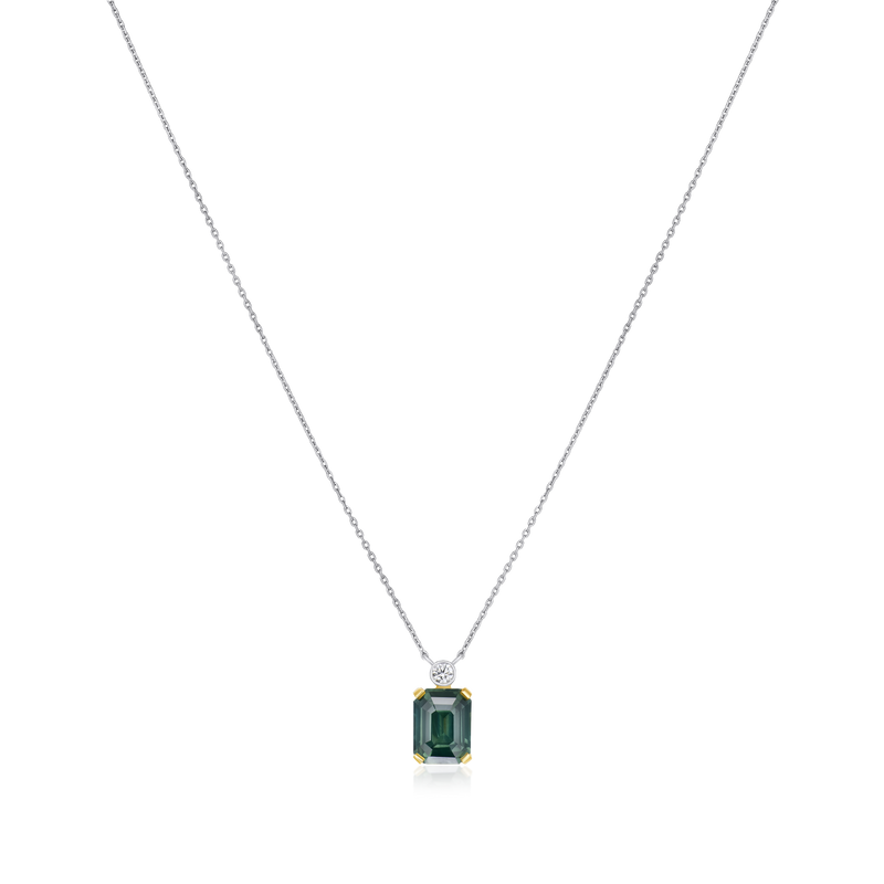 2.59cts Teal Sapphire and Round Brilliant Cut Diamond Pendant