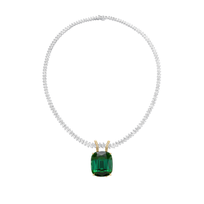 80.28cts Tourmaline Pendant Running On A Marquise Cut Diamond Line Necklace