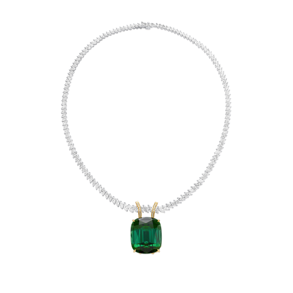 80.28ct Tourmaline Pendant Running On A Marquise Cut Diamond Line Necklace
