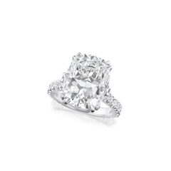 8.02cts Cushion Cut Diamond Ring With Diamond Set Shoulders and Bezels