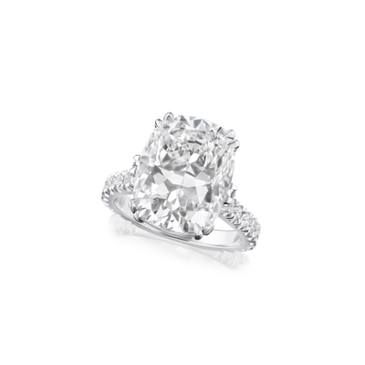8.02cts Cushion Cut Diamond Ring With Diamond Set Shoulders and Bezels