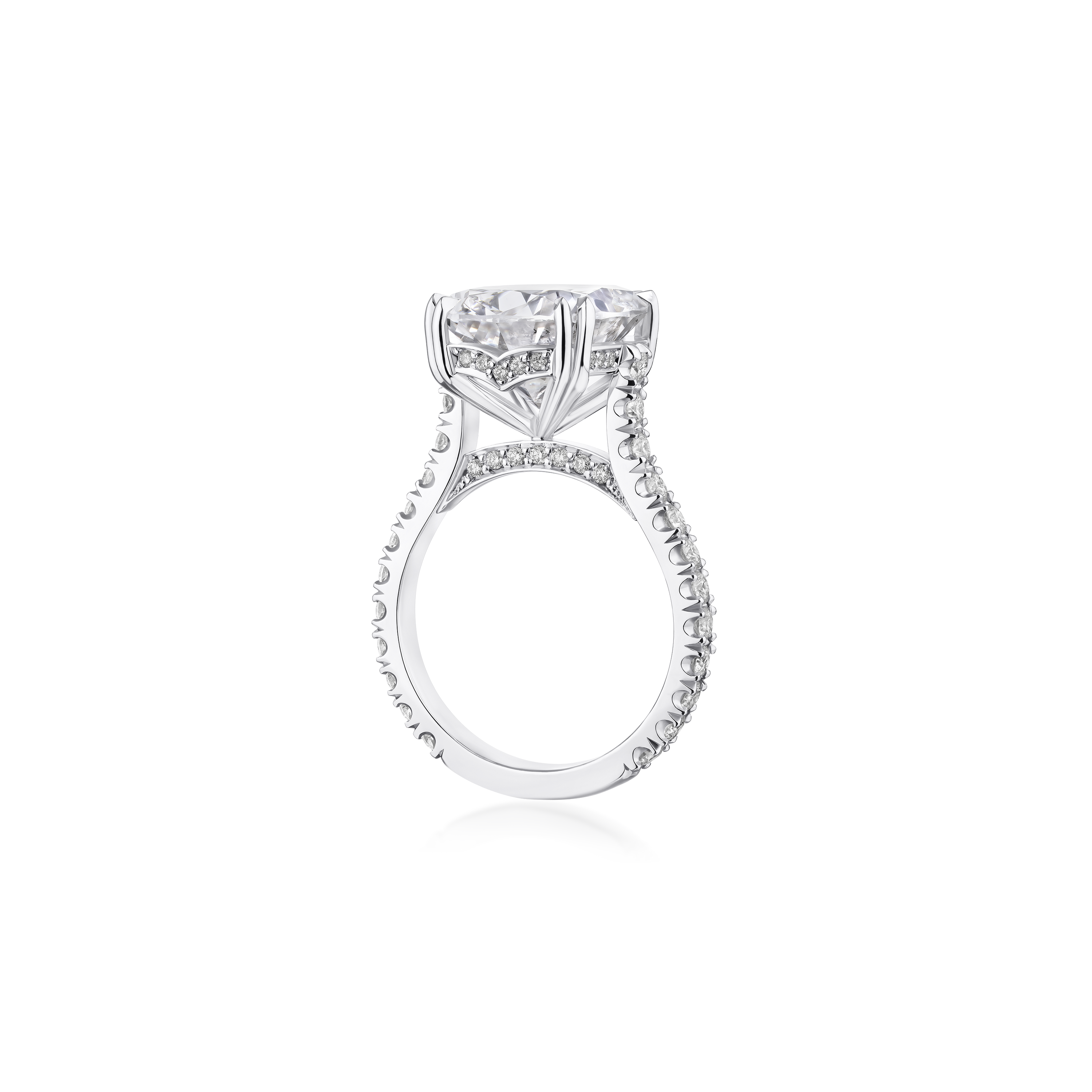 8.02cts Cushion Cut Diamond Ring With Diamond Set Shoulders and Bezels