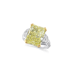 9.56cts Radiant Cut Yellow Diamond Three Stone Ring