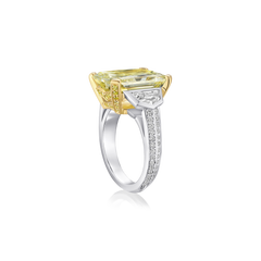 9.56cts Radiant Cut Yellow Diamond Three Stone Ring