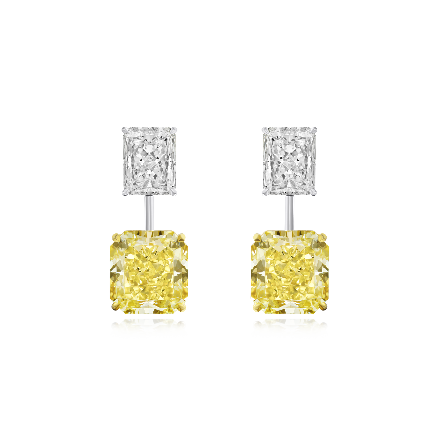 23.39cts Yellow and White Radiant Cut Diamond Drop Earrings