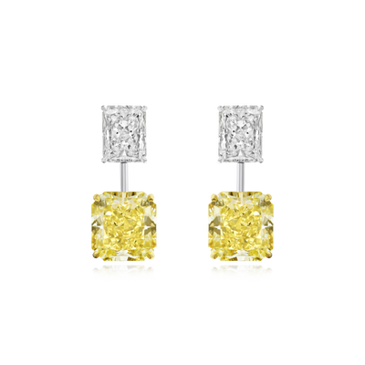 23.39cts Yellow and White Radiant Cut Diamond Drop Earrings
