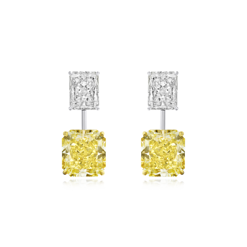 23.39cts Yellow and White Radiant Cut Diamond Drop Earrings