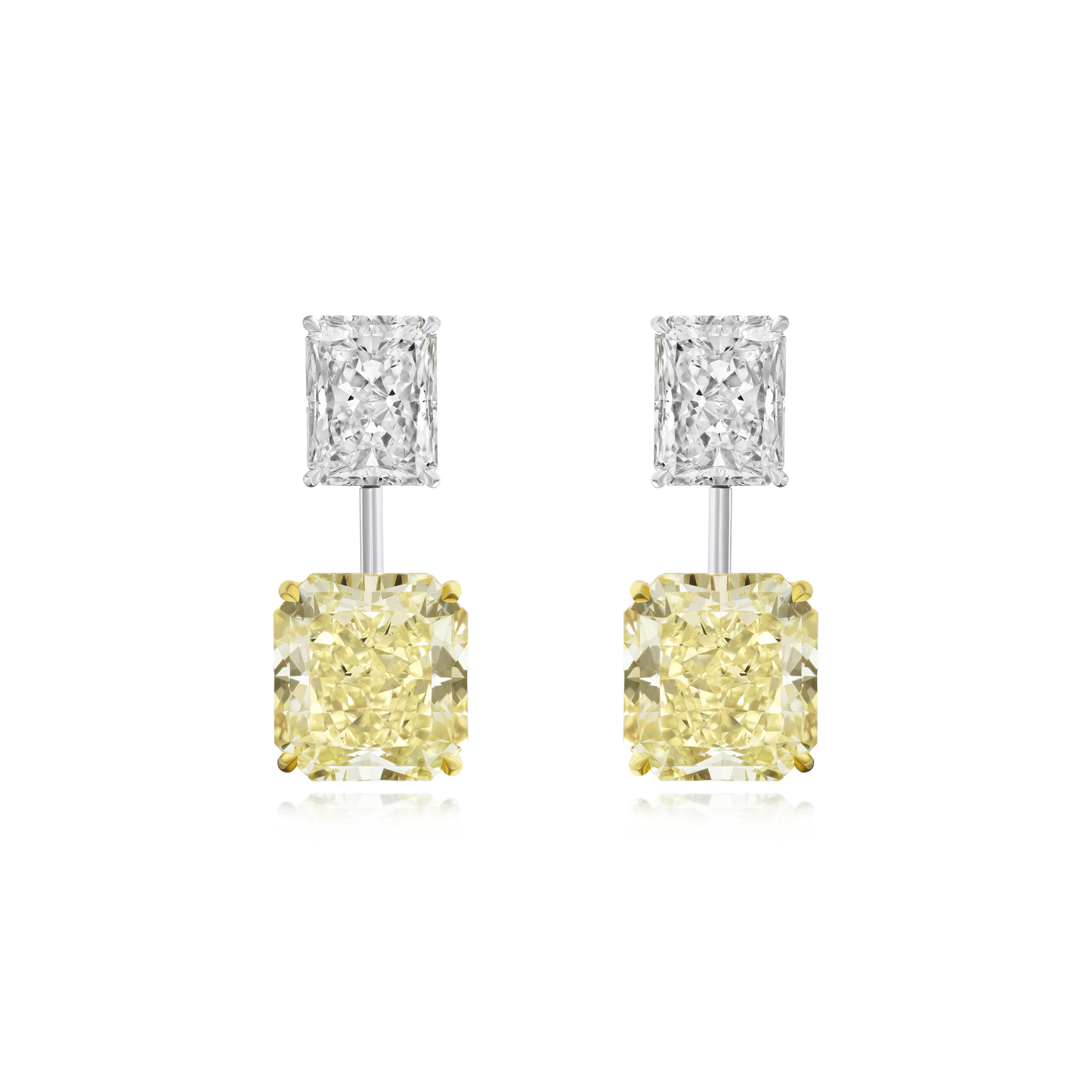 23.39cts Yellow and White Radiant Cut Diamond Drop Earrings