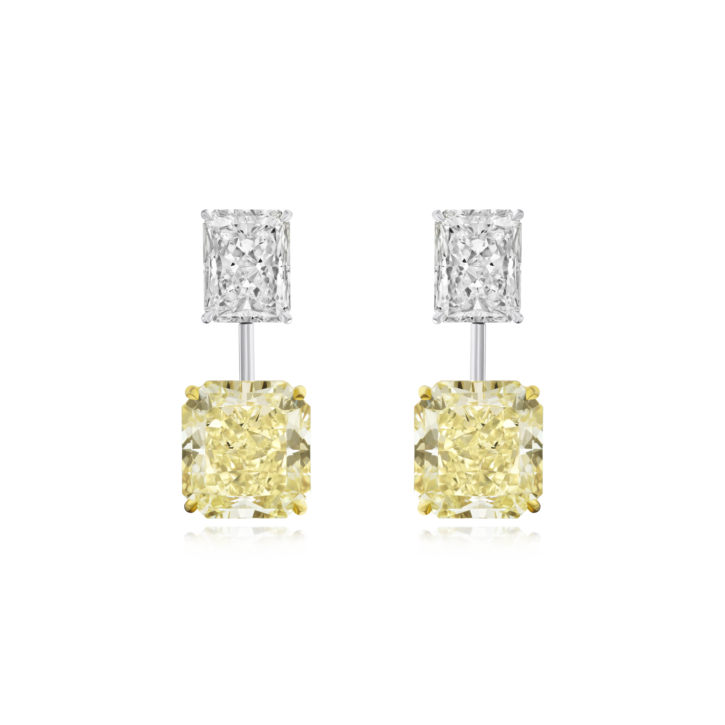 23.39cts Yellow and White Radiant Cut Diamond Drop Earrings
