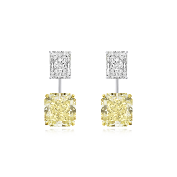 23.39ct Yellow and White Radiant Cut Diamond Drop Earrings
