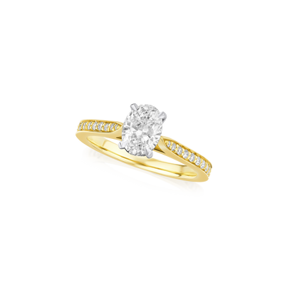 1.01cts Oval Cut Diamond Ring With Diamond Set Shoulders