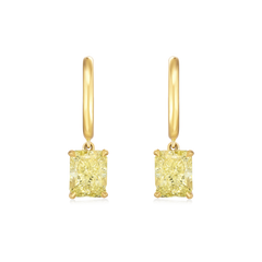 3.08cts Radiant Cut Yellow Diamond Drop Hoop Earrings