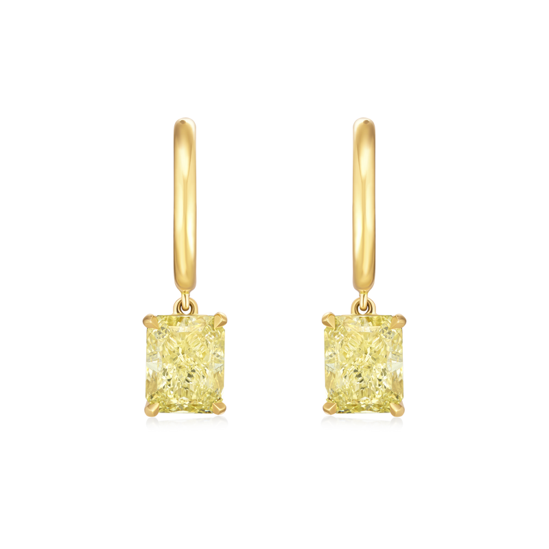 3.08cts Radiant Cut Yellow Diamond Drop Hoop Earrings