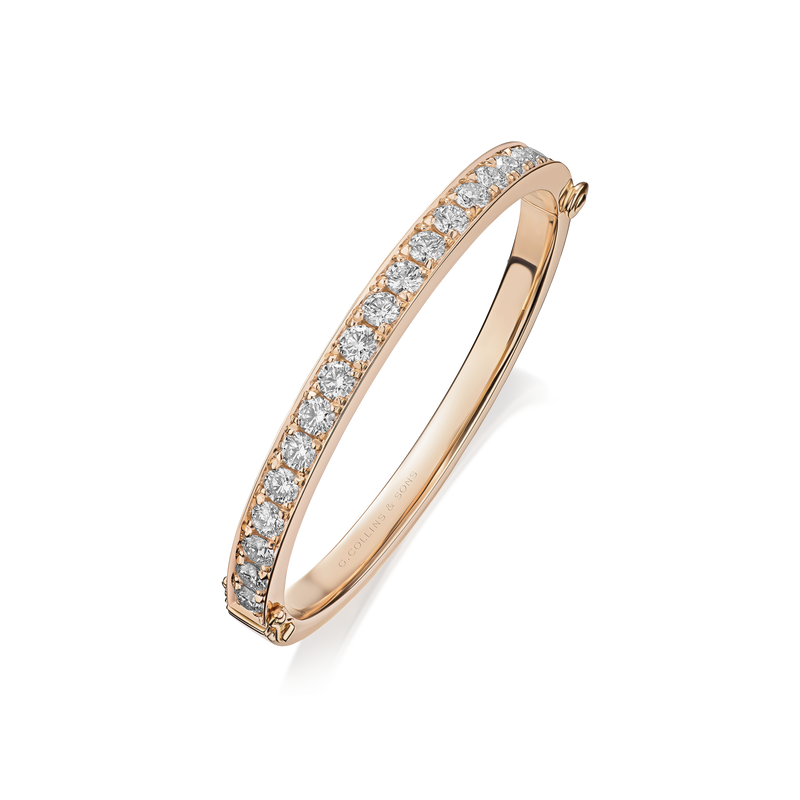 Skyline Collection Diamond Set 18ct Rose Gold Bangle, 6mm