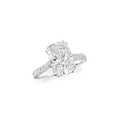 3.84cts Cushion Cut Diamond Ring With Diamond Set Shoulders and Bezels