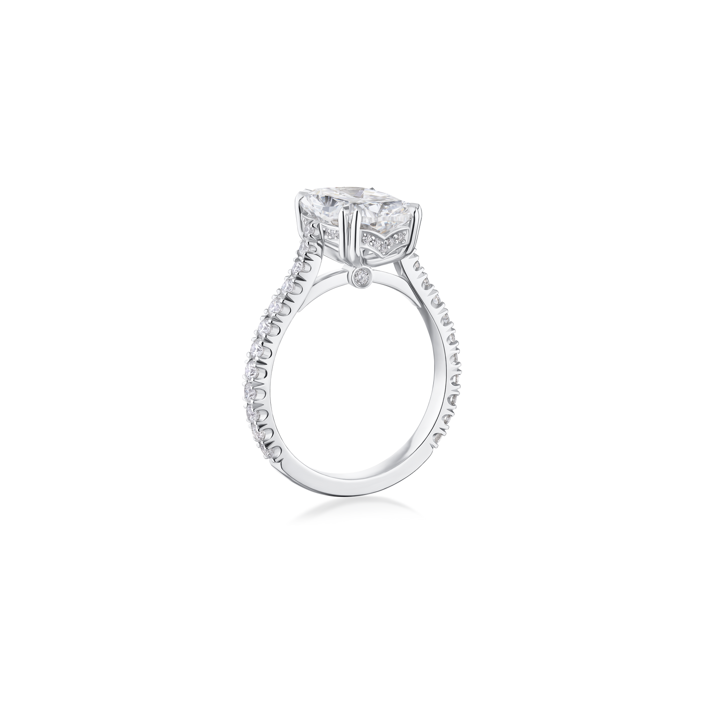 3.84cts Cushion Cut Diamond Ring With Diamond Set Shoulders and Bezels