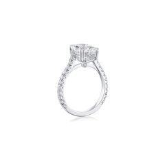 3.84cts Cushion Cut Diamond Ring With Diamond Set Shoulders and Bezels