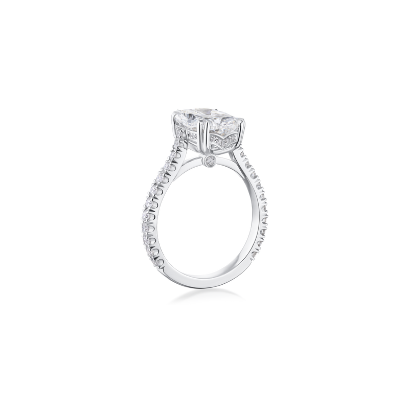 3.84cts Cushion Cut Diamond Ring With Diamond Set Shoulders and Bezels