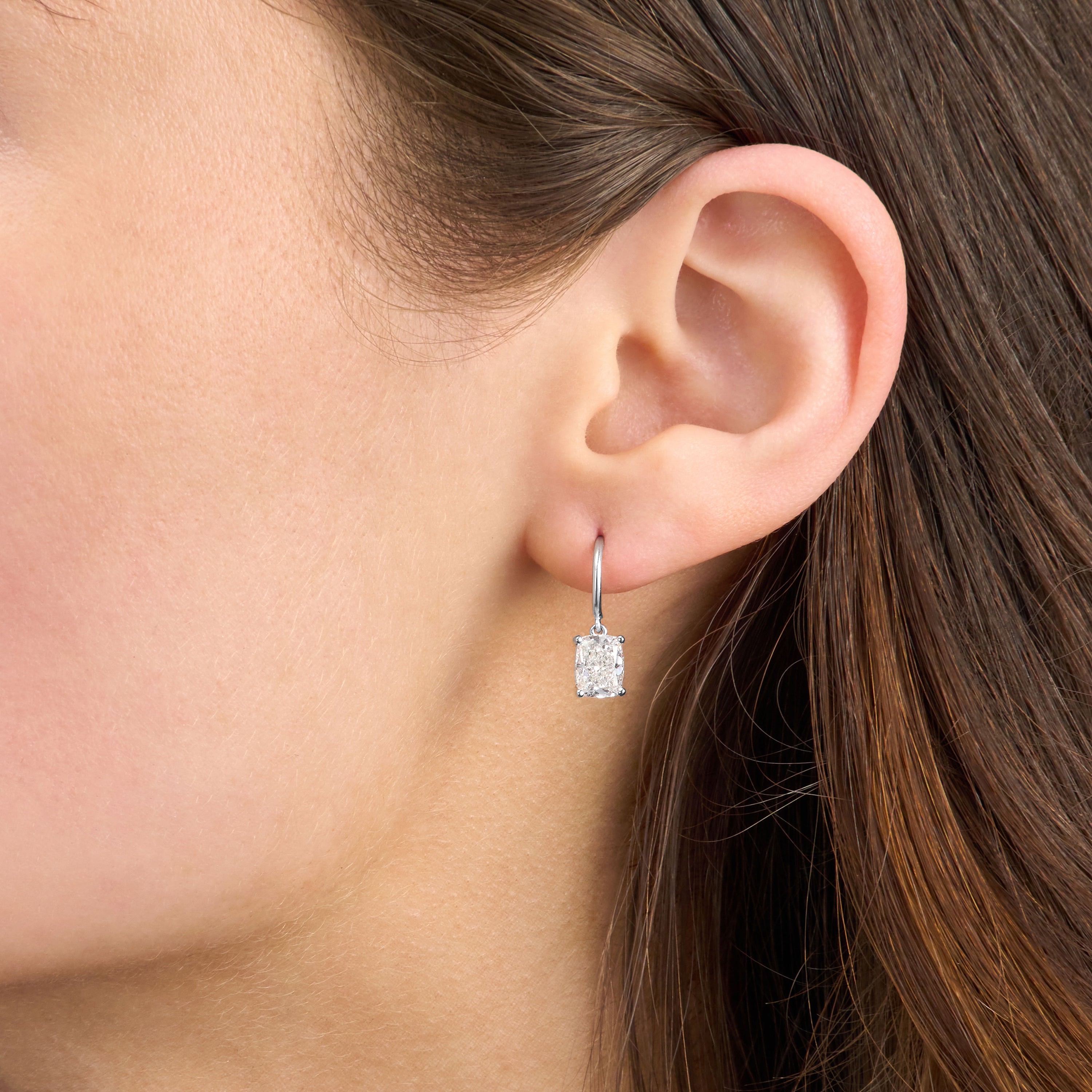 2.11ct Radiant Cut Diamond Drop Hoop Earrings