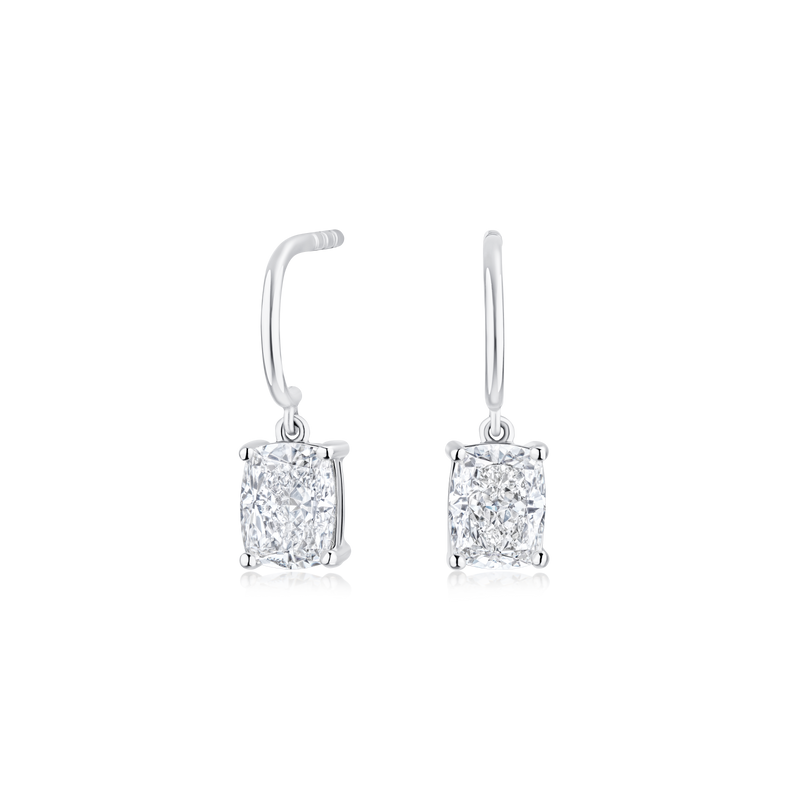 2.11ct Radiant Cut Diamond Drop Hoop Earrings