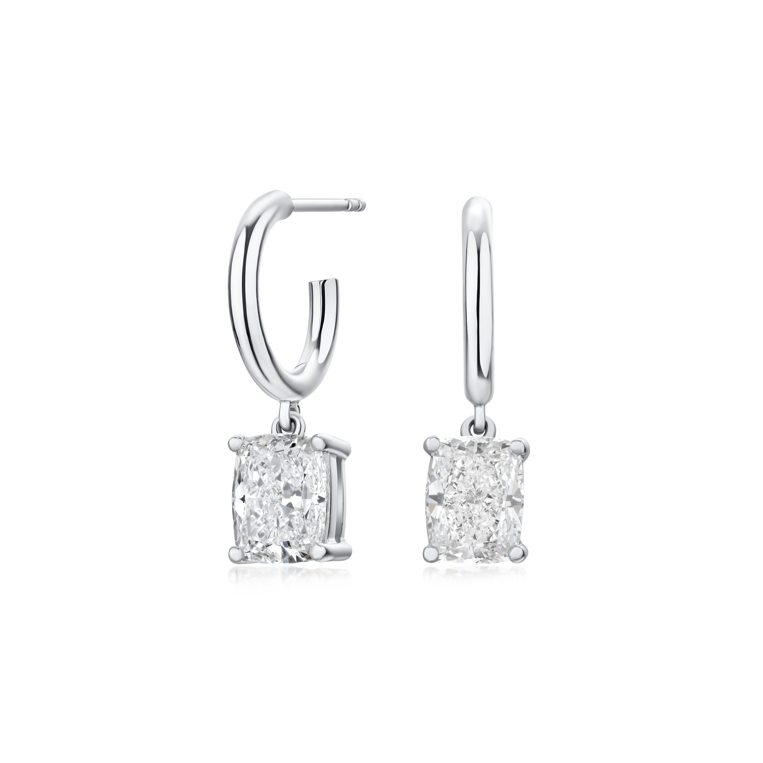 2.11cts Radiant Cut Diamond Drop Hoop Earrings