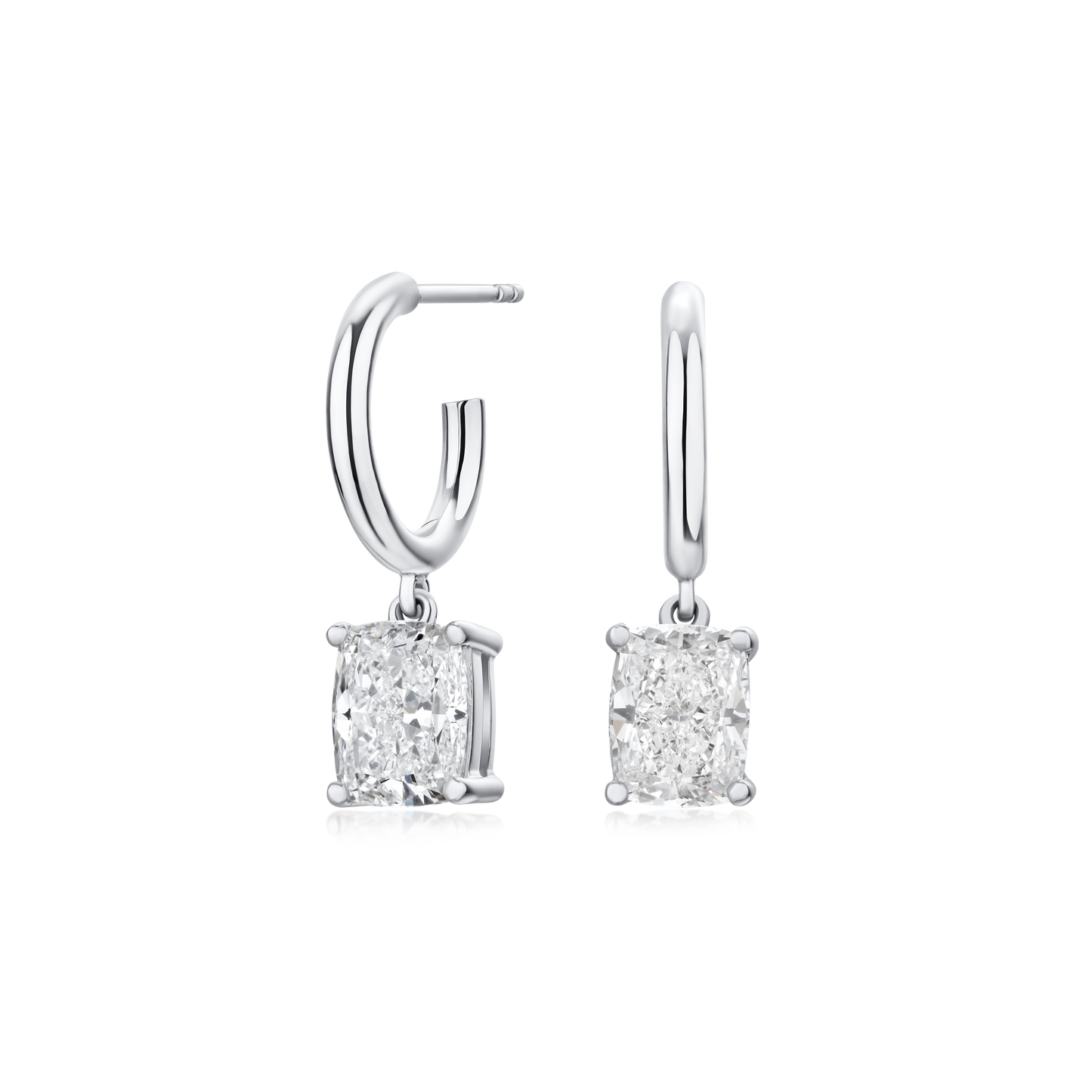 2.11cts Radiant Cut Diamond Drop Hoop Earrings
