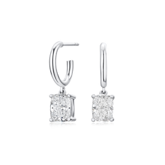 2.11cts Radiant Cut Diamond Drop Hoop Earrings