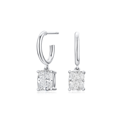 2.11cts Radiant Cut Diamond Drop Hoop Earrings