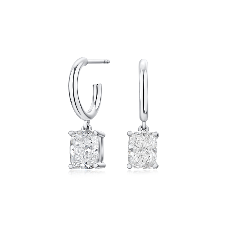 2.11cts Radiant Cut Diamond Drop Hoop Earrings