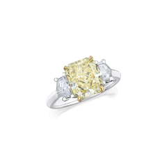 3.16cts Radiant Cut Fancy Yellow Diamond Three Stone Ring