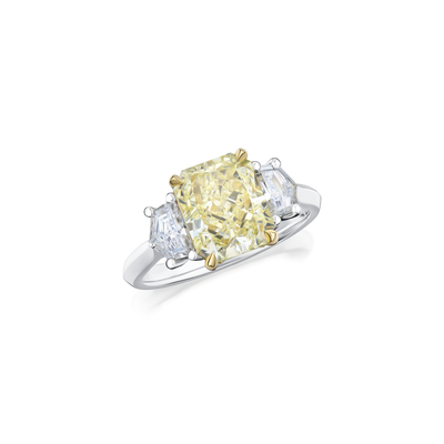 3.16cts Radiant Cut Fancy Yellow Diamond Three Stone Ring