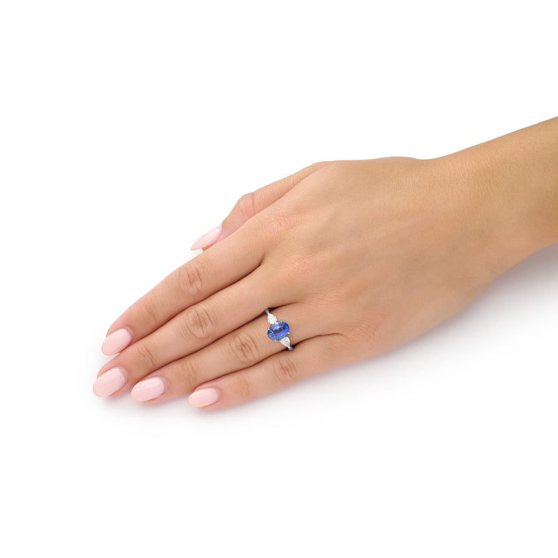 3.06cts Sapphire and Diamond Three Stone Ring