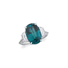 5.44cts Indicolite Tourmaline and Diamond Three Stone Ring