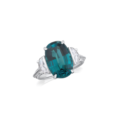 5.44cts Indicolite Tourmaline and Diamond Three Stone Ring