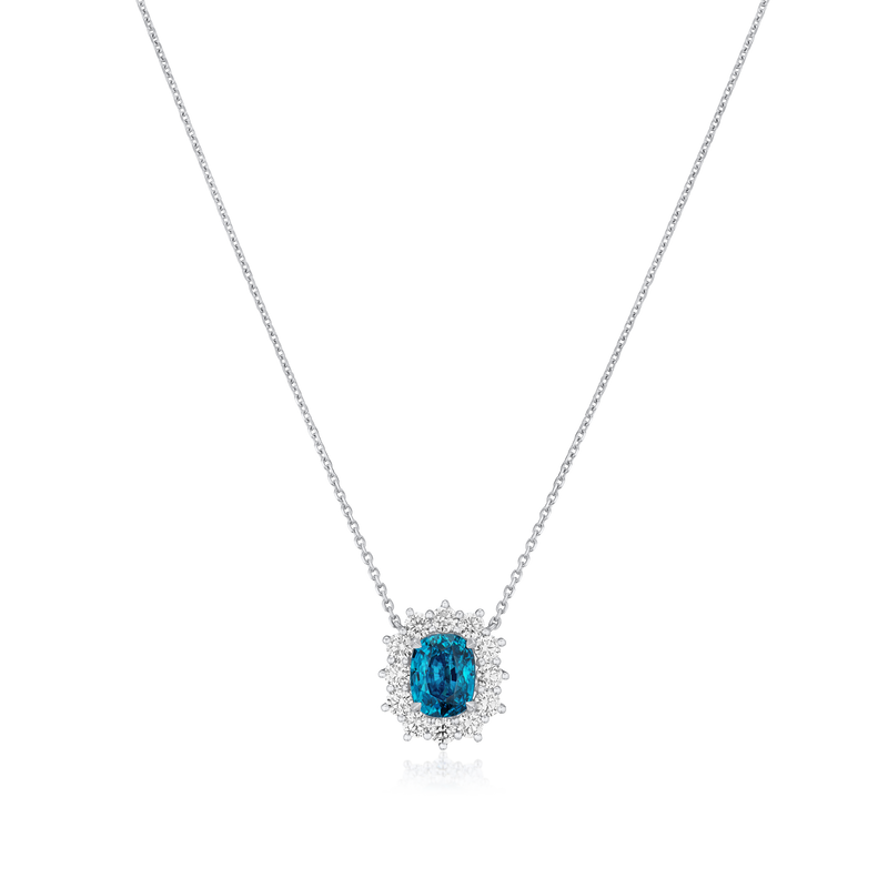 5.56cts Vivid Blue Zircon Ravello Cluster Pendant