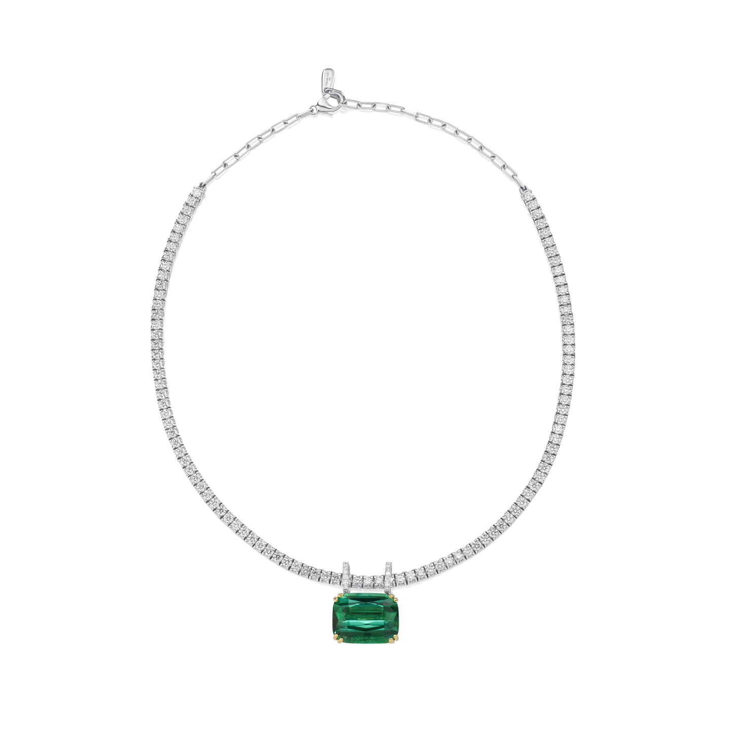 22.81cts Green Tourmaline Pendant Running On A Diamond Line Necklace
