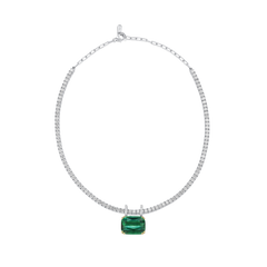 22.81cts Green Tourmaline Pendant Running On A Diamond Line Necklace