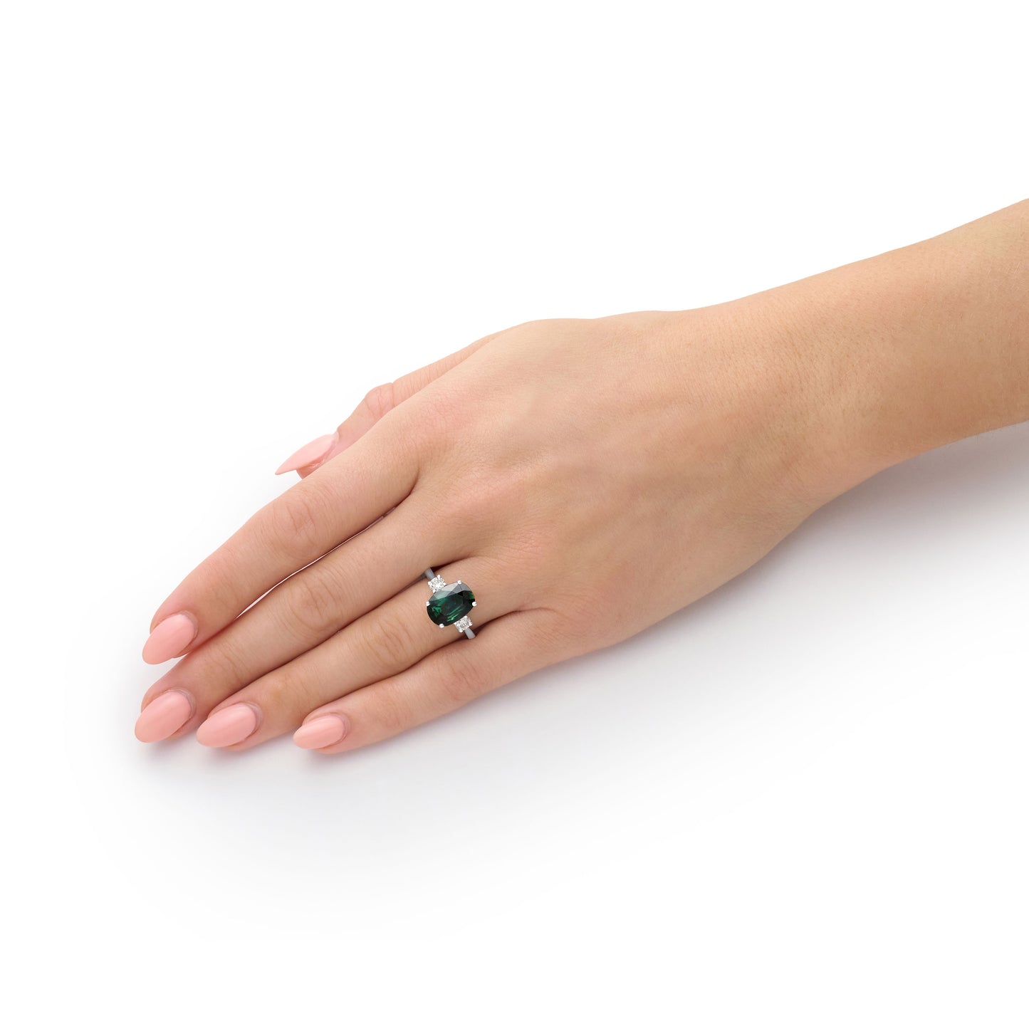 4.13ct Teal Sapphire and Diamond Three Stone Ring