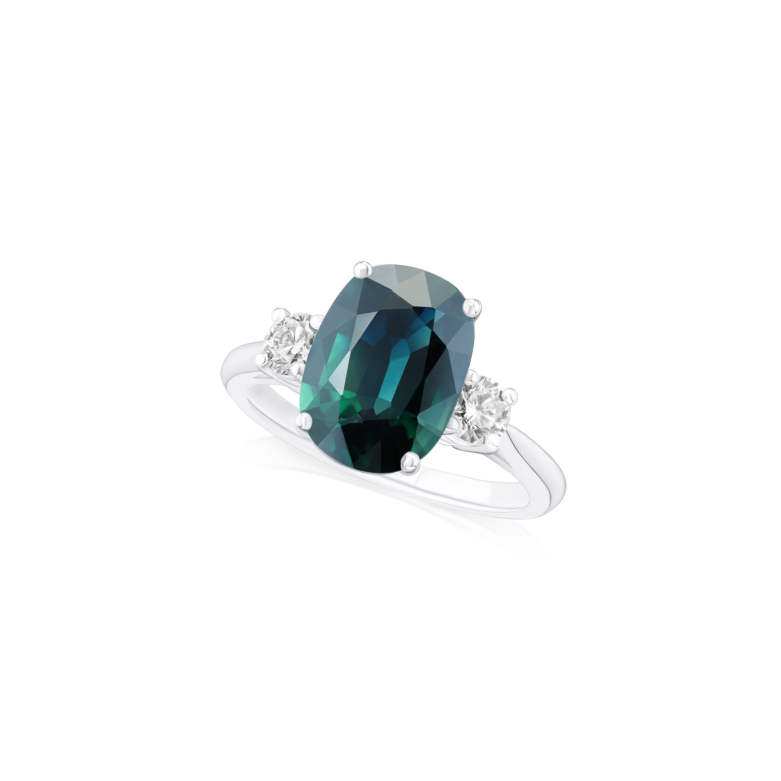 4.13ct Teal Sapphire and Diamond Three Stone Ring
