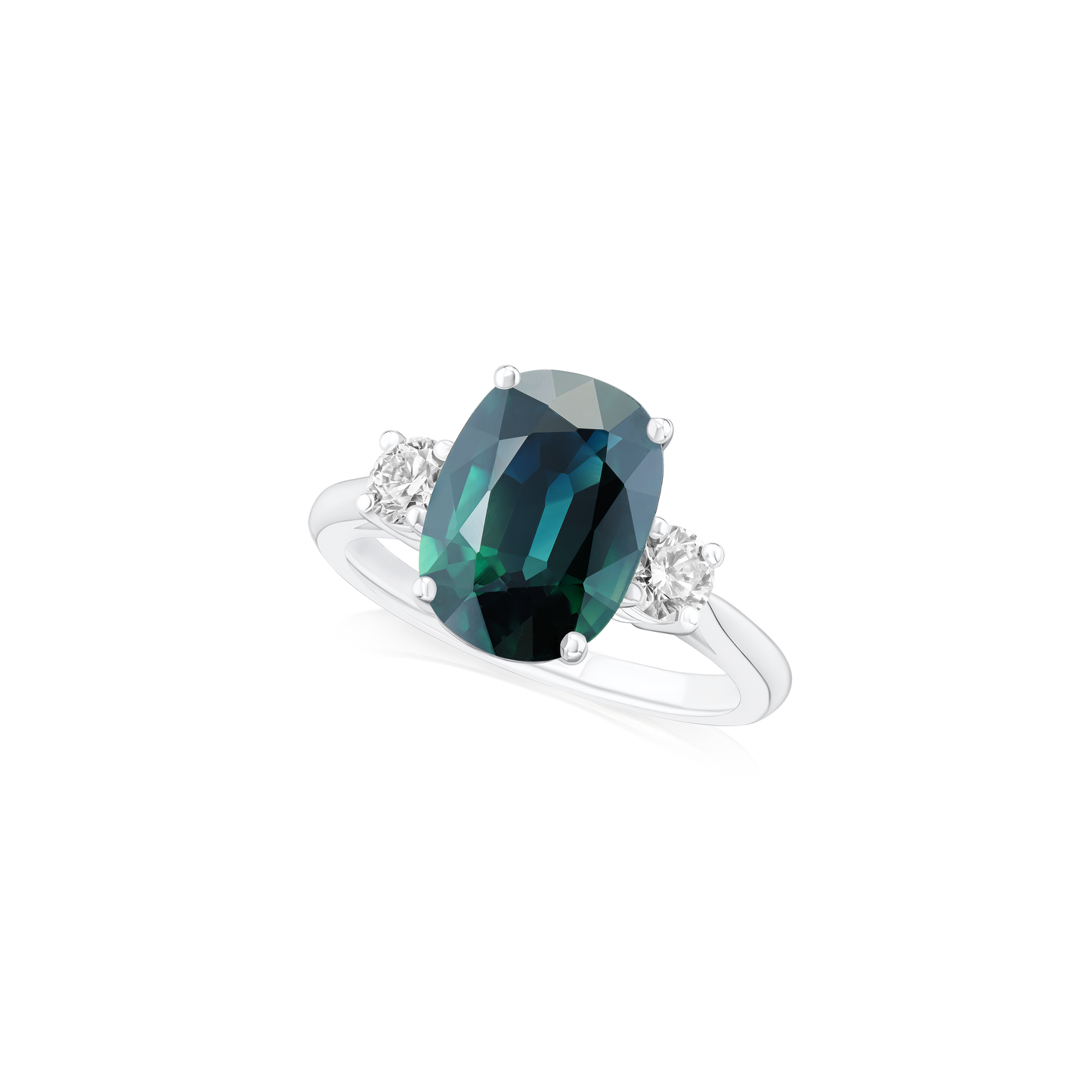 4.13ct Teal Sapphire and Diamond Three Stone Ring