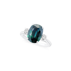 4.13ct Teal Sapphire and Diamond Three Stone Ring