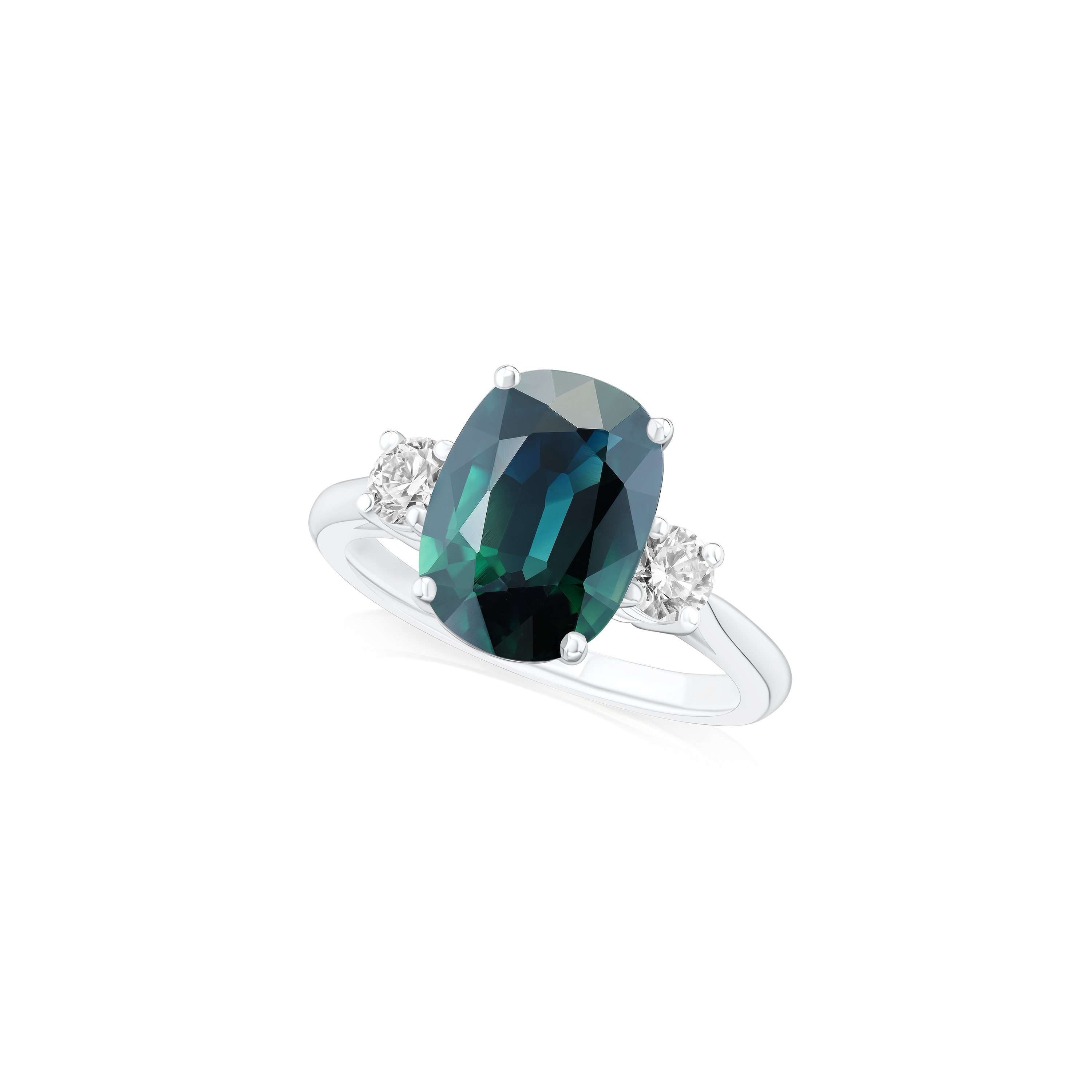 4.13ct Teal Sapphire and Diamond Three Stone Ring