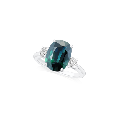 4.13ct Teal Sapphire and Diamond Three Stone Ring