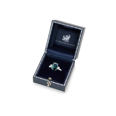 Teal Sapphire and Diamond Three Stone Ring