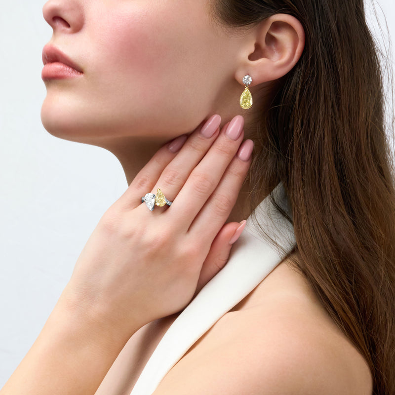Yellow and White Diamond 'Toi Et Moi' Ring